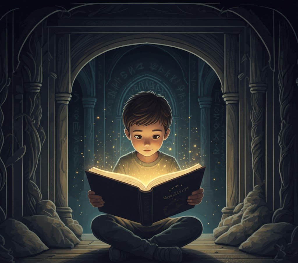 Vaikas skaitantis pasaką